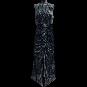 NWOT Ramy Brook ‘Lennon’ Leopard Print Ruched Velvet Midi Dress’ in Black Sz 00